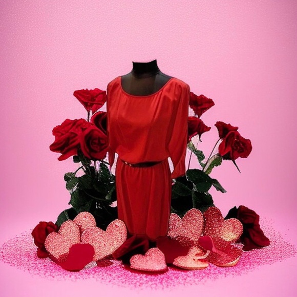 MICHAEL KORS Red Blaze Blouson Waist Dress, 3/4 Sleeve Removable Belt NWT $140 - Picture 10 of 16